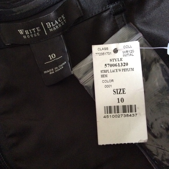 WHITE HOUSE BLACK MARKET BLACK STRAPLESS LACE BLACK DRESS NWT SIZE 10 - Picture 5 of 9